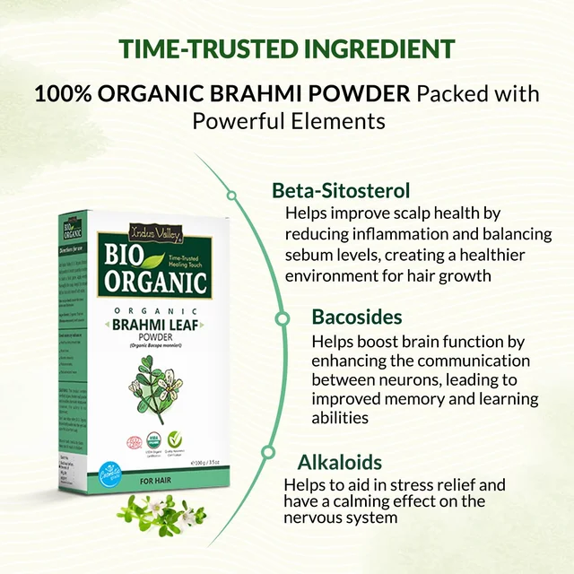 Indus Valley Bio Organic Brahmi Leaf Powder 100g | Pure Bacopa Monnieri Ayurvedic Herb | Natural Herbal Powder for Memory, Focus, Brain Wellness & Hair Care