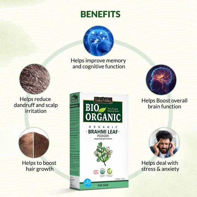 Indus Valley Bio Organic Brahmi Leaf Powder 100g | Pure Bacopa Monnieri Ayurvedic Herb | Natural Herbal Powder for Memory, Focus, Brain Wellness & Hair Care