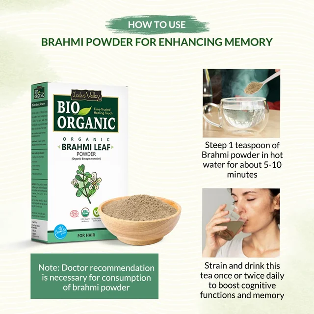 Indus Valley Bio Organic Brahmi Leaf Powder 100g | Pure Bacopa Monnieri Ayurvedic Herb | Natural Herbal Powder for Memory, Focus, Brain Wellness & Hair Care