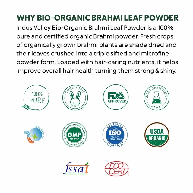 Indus Valley Bio Organic Brahmi Leaf Powder 100g | Pure Bacopa Monnieri Ayurvedic Herb | Natural Herbal Powder for Memory, Focus, Brain Wellness & Hair Care