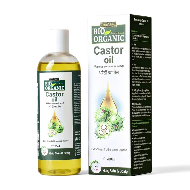 Indus Valley Bio Organic Castor Oil 200ml | Natural Castor Oil for Hair, Scalp & Skin Care | Nourishing & Moisturizing Oil for Hair Massage, Dry Skin & Beauty Care