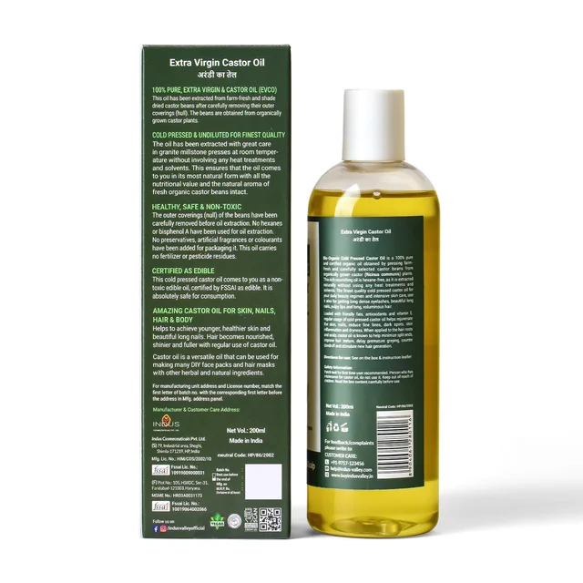 Indus Valley Bio Organic Castor Oil 200ml | Natural Castor Oil for Hair, Scalp & Skin Care | Nourishing & Moisturizing Oil for Hair Massage, Dry Skin & Beauty Care