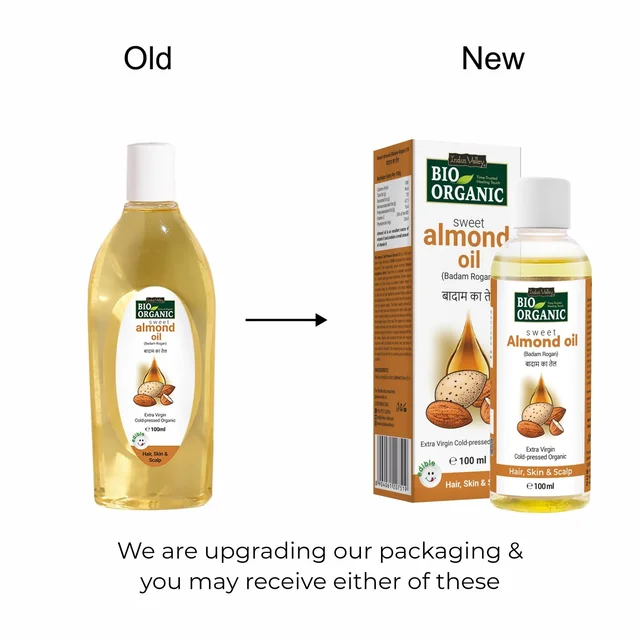 Indus Valley Bio Organic Cold Pressed Almond Oil 100ml | Pure Roghan Badam Oil for Soft & Shiny Hair, Glowing Skin, Hair Damage Care & Baby Massage | Natural Hair & Skin Oil
