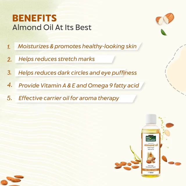 Indus Valley Bio Organic Cold Pressed Almond Oil 100ml | Pure Roghan Badam Oil for Soft & Shiny Hair, Glowing Skin, Hair Damage Care & Baby Massage | Natural Hair & Skin Oil