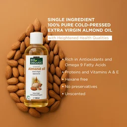 Indus Valley Bio Organic Cold Pressed Almond Oil 200ml | Pure Roghan Badam Oil for Soft & Shiny Hair, Glowing Skin, Hair Damage Care & Baby Massage | Natural Hair & Skin Oil