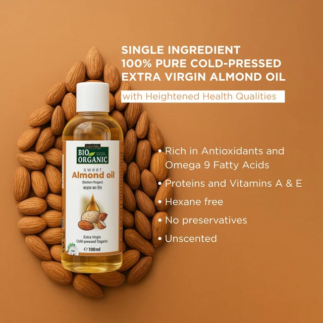 Indus Valley Bio Organic Cold Pressed Almond Oil 200ml | Pure Roghan Badam Oil for Soft & Shiny Hair, Glowing Skin, Hair Damage Care & Baby Massage | Natural Hair & Skin Oil