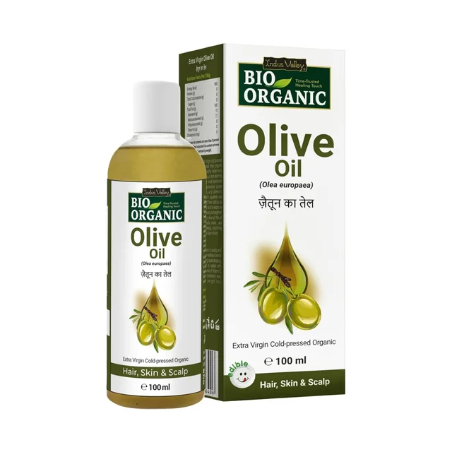 Indus Valley Bio Organic Extra Virgin Olive Oil 100ml | 100% Cold Pressed & Pure | Edible Cooking Oil | Baby Massage, Skin & Hair Care | Natural & Chemical-Free