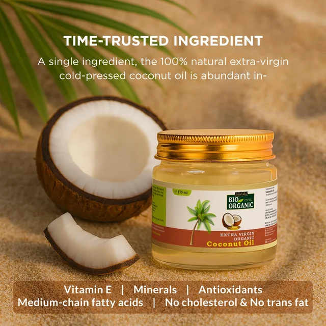 Indus Valley Bio Organic Extra Virgin Pure Coconut Oil 175ml | Natural Hair & Skin Care Oil | Helps Nourish Hair, Reduce Dandruff & Hairfall | Sulphate & Paraben Free