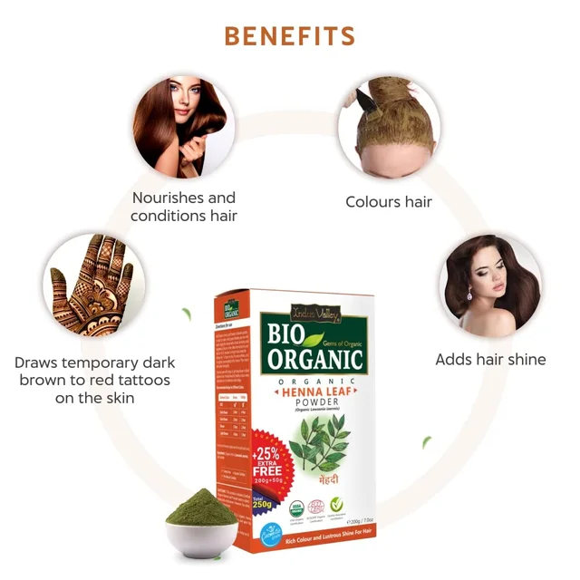 Indus Valley Bio Organic Herbal Henna Leaf Powder 250g | Natural Henna Powder for Hair Care | DIY Hair Pack for Conditioning, Smoothness, Shine & Healthy-Looking Hair