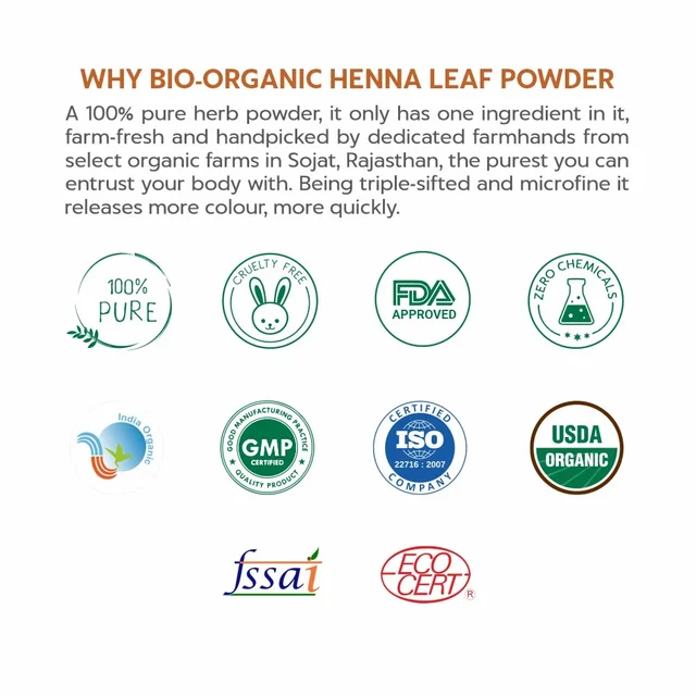 Indus Valley Bio Organic Herbal Henna Leaf Powder 100g | Natural Henna Powder for Hair Care | DIY Hair Pack for Conditioning, Smoothness, Shine & Healthy-Looking Hair