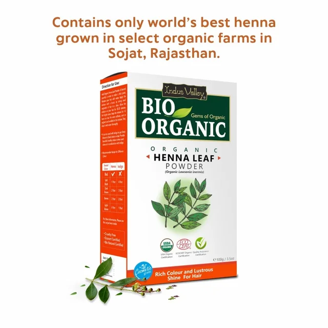 Indus Valley Bio Organic Herbal Henna Leaf Powder 100g | Natural Henna Powder for Hair Care | DIY Hair Pack for Conditioning, Smoothness, Shine & Healthy-Looking Hair
