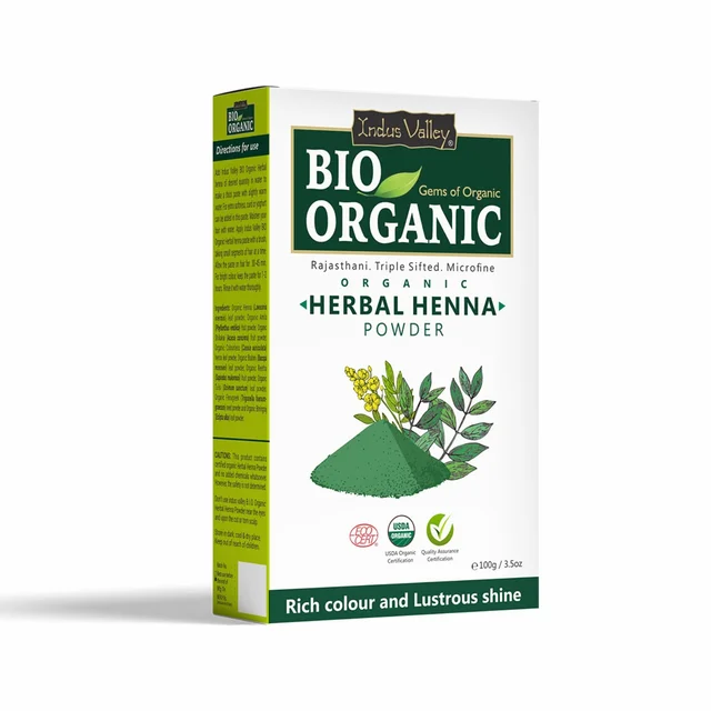 Indus Valley Bio Organic Herbal Henna Powder 100g | 100% Natural Henna for Hair Care | Herbal Hair Pack for Conditioning, Smoothness, Shine & Healthy-Looking Hair | DIY Hair Mask
