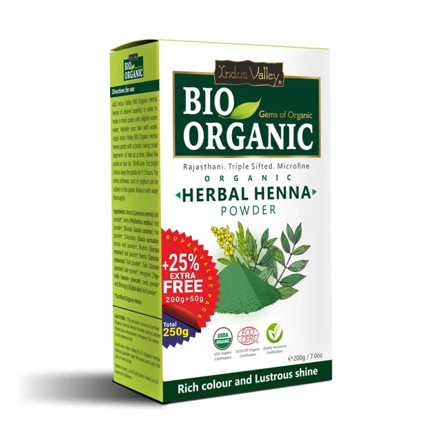 Indus Valley Bio Organic Herbal Henna Powder 250g | 100% Natural Henna for Hair Care | Herbal Hair Pack for Conditioning, Smoothness, Shine & Healthy-Looking Hair | DIY Hair Mask