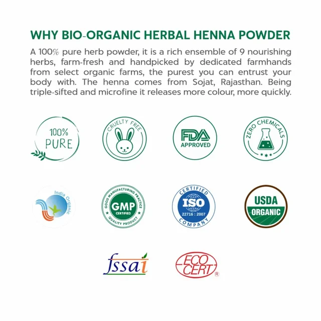 Indus Valley Bio Organic Herbal Henna Powder 250g | 100% Natural Henna for Hair Care | Herbal Hair Pack for Conditioning, Smoothness, Shine & Healthy-Looking Hair | DIY Hair Mask