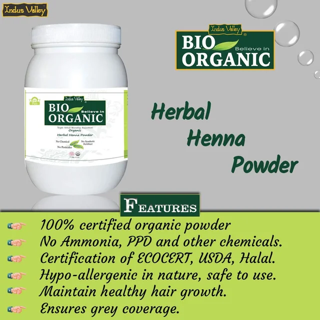 Indus Valley Bio Organic Herbal Henna Powder 500g | 100% Natural Henna for Hair Care | Herbal Hair Pack for Conditioning, Smoothness, Shine & Healthy-Looking Hair | DIY Hair Mask