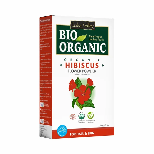 Indus Valley Bio Organic Hibiscus Flower Powder 100g | Pure Gudhal Ka Phool | Hibiscus Rosa-Sinensis for Face Pack, Hair Mask, Dull Hair, Dry Scalp & Skin Care