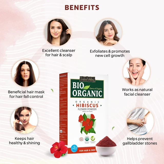 Indus Valley Bio Organic Hibiscus Flower Powder 100g | Pure Gudhal Ka Phool | Hibiscus Rosa-Sinensis for Face Pack, Hair Mask, Dull Hair, Dry Scalp & Skin Care