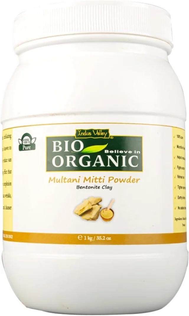 Indus Valley Bio Organic Multani Mitti Powder 1kg | Natural Fuller's Earth for Face & Hair Packs | Cleanses Pores, Removes Dead Skin, Dandruff & Scalp Care
