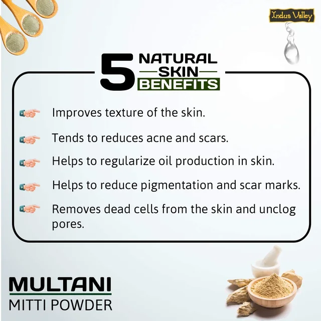 Indus Valley Bio Organic Multani Mitti Powder 1kg | Natural Fuller's Earth for Face & Hair Packs | Cleanses Pores, Removes Dead Skin, Dandruff & Scalp Care