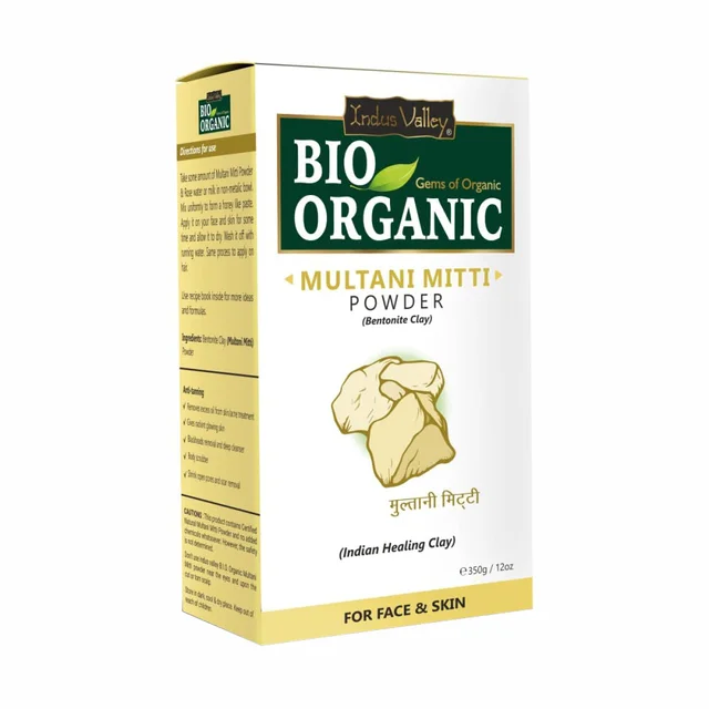 Indus Valley Bio Organic Multani Mitti Powder 350g | Natural Fuller's Earth for Face & Hair Packs | Cleanses Pores, Removes Dead Skin, Dandruff & Scalp Care