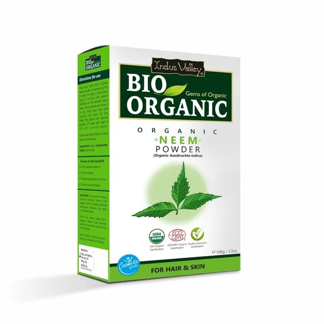 Indus Valley Bio Organic Neem Powder 100g | 100% Natural Pure Neem Leaf Powder | Azadirachta Indica Herbal Powder for Face Pack, Skin Care, Hair & Scalp Care