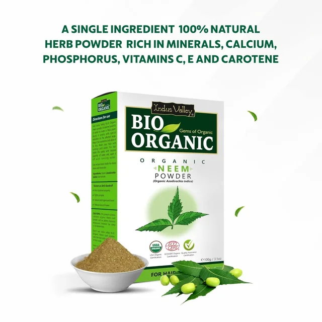Indus Valley Bio Organic Neem Powder 100g | 100% Natural Pure Neem Leaf Powder | Azadirachta Indica Herbal Powder for Face Pack, Skin Care, Hair & Scalp Care