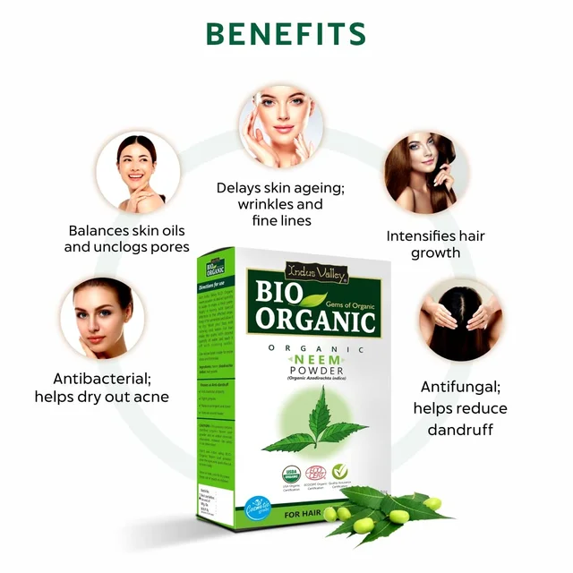 Indus Valley Bio Organic Neem Powder 100g | 100% Natural Pure Neem Leaf Powder | Azadirachta Indica Herbal Powder for Face Pack, Skin Care, Hair & Scalp Care