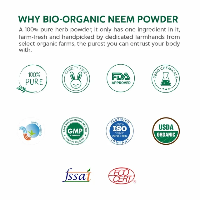 Indus Valley Bio Organic Neem Powder 100g | 100% Natural Pure Neem Leaf Powder | Azadirachta Indica Herbal Powder for Face Pack, Skin Care, Hair & Scalp Care