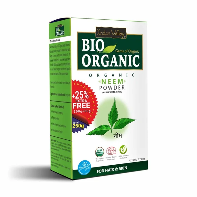 Indus Valley Bio Organic Neem Powder 250g | 100% Natural Pure Neem Leaf Powder | Azadirachta Indica Herbal Powder for Face Pack, Skin Care, Hair & Scalp Care