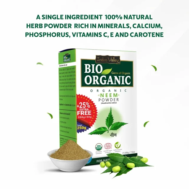 Indus Valley Bio Organic Neem Powder 250g | 100% Natural Pure Neem Leaf Powder | Azadirachta Indica Herbal Powder for Face Pack, Skin Care, Hair & Scalp Care