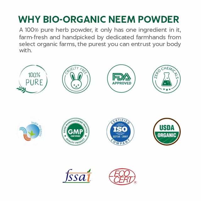 Indus Valley Bio Organic Neem Powder 250g | 100% Natural Pure Neem Leaf Powder | Azadirachta Indica Herbal Powder for Face Pack, Skin Care, Hair & Scalp Care