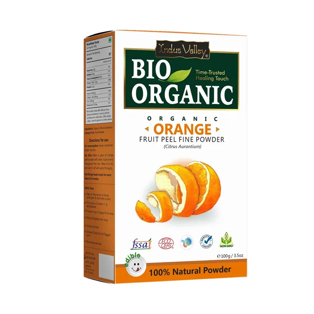 Indus Valley Bio Organic Orange Peel Fine Powder 100g | Pure Natural Orange Peel Powder | Vitamin C & Antioxidant Rich | Face Pack for Glow, Tan & Skin Care