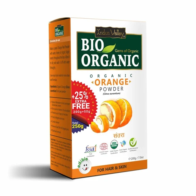 Indus Valley Bio Organic Orange Peel Fine Powder 250g | Pure Natural Orange Peel Powder | Vitamin C & Antioxidant Rich | Face Pack for Glow, Tan & Skin Care