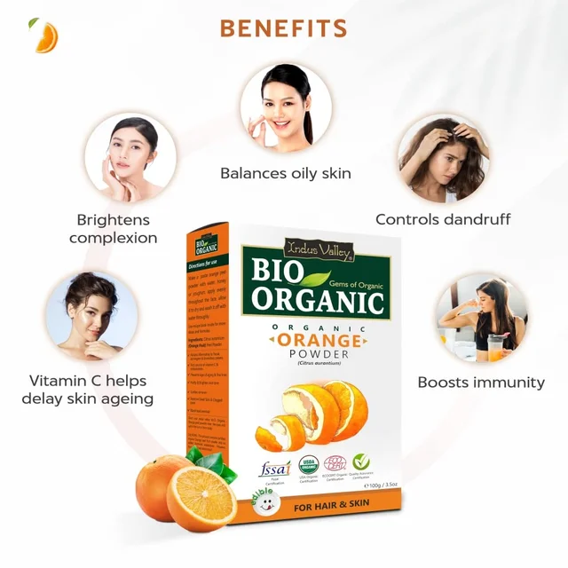 Indus Valley Bio Organic Orange Peel Fine Powder 250g | Pure Natural Orange Peel Powder | Vitamin C & Antioxidant Rich | Face Pack for Glow, Tan & Skin Care
