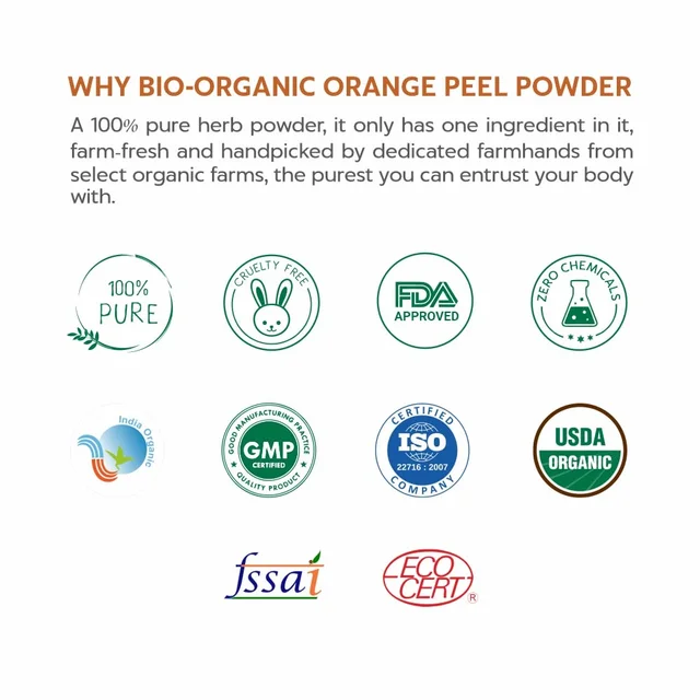 Indus Valley Bio Organic Orange Peel Fine Powder 250g | Pure Natural Orange Peel Powder | Vitamin C & Antioxidant Rich | Face Pack for Glow, Tan & Skin Care