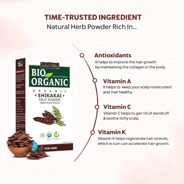 Indus Valley Bio Organic Organic Shikakai Powder 100g | Acacia Concinna Natural Herbal Hair Cleanser | For Frizzy Hair, Soft & Shiny Hair | Nourishing Conditioner & Hair Care