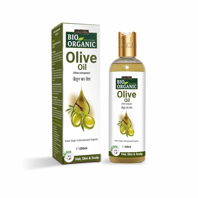 Indus Valley Bio Organic Pure Extra Virgin Olive Oil 200ml | 100% Organic & Cold-Pressed | Baby Skin Massage & Hair Care Oil