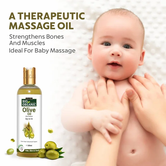 Indus Valley Bio Organic Pure Extra Virgin Olive Oil 200ml | 100% Organic & Cold-Pressed | Baby Skin Massage & Hair Care Oil