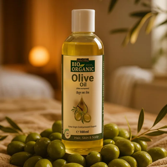 Indus Valley Bio Organic Pure Extra Virgin Olive Oil 200ml | 100% Organic & Cold-Pressed | Baby Skin Massage & Hair Care Oil