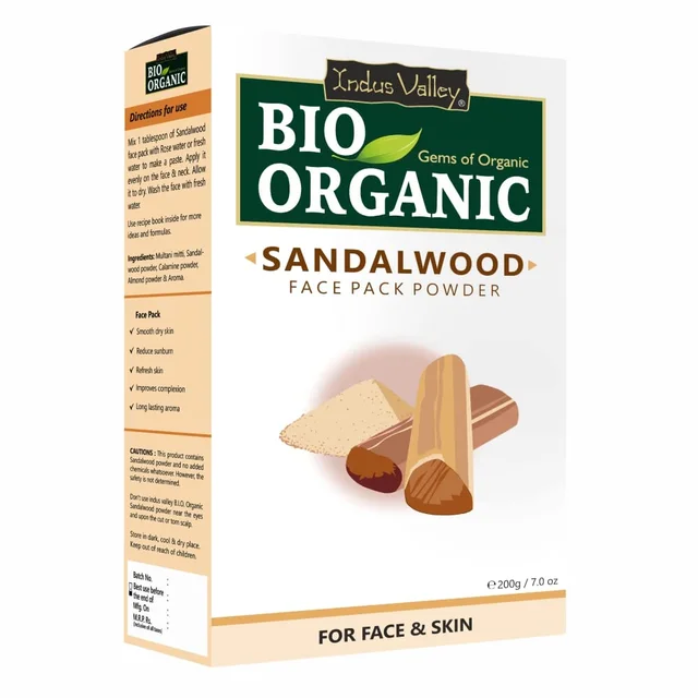 Indus Valley Bio Organic Sandalwood Face Pack Powder 200g | Chandan Powder for Suntan, Dark Spots & Pigmentation | Face Mask for Glowing Skin & Acne Care