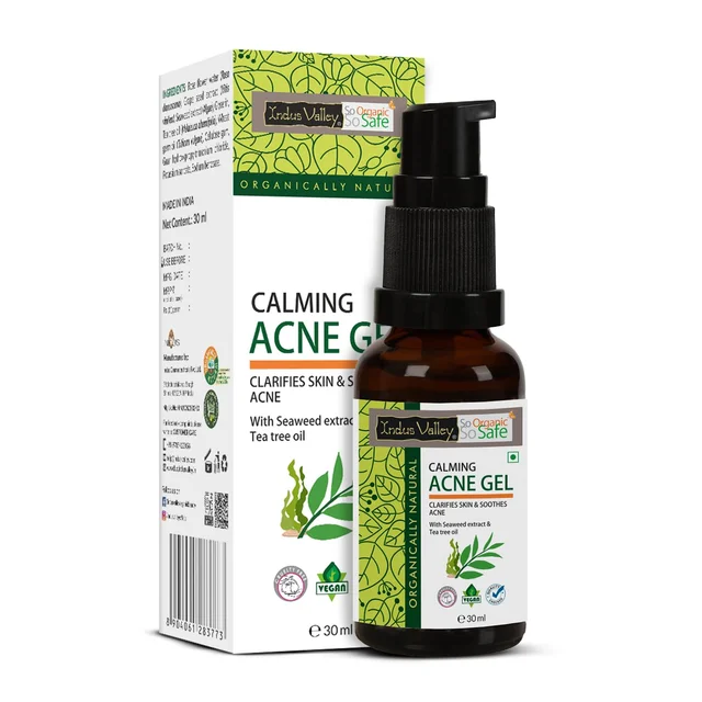 Indus Valley Calming Acne Gel 30ml with Seaweed Extract & Tea Tree Oil | Soothing Clarifying Gel for Pimples, Blemish-Prone Skin, Fresh & Clear-Looking Skin