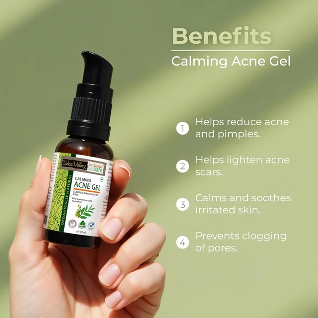 Indus Valley Calming Acne Gel 30ml with Seaweed Extract & Tea Tree Oil | Soothing Clarifying Gel for Pimples, Blemish-Prone Skin, Fresh & Clear-Looking Skin