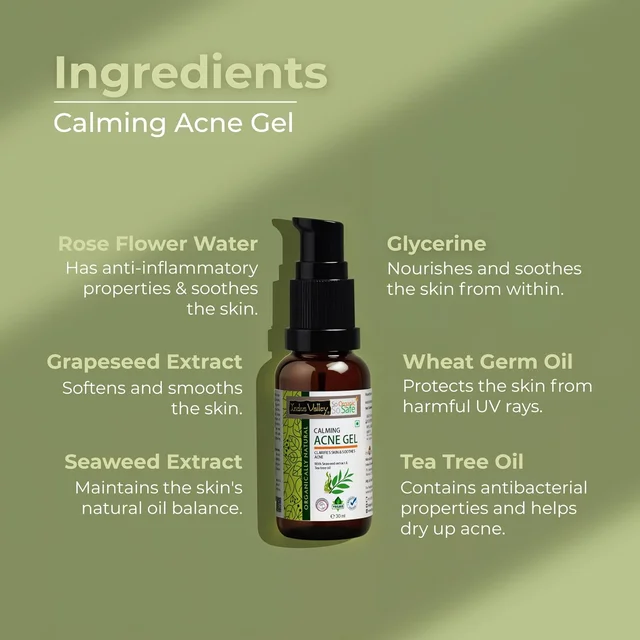 Indus Valley Calming Acne Gel 30ml with Seaweed Extract & Tea Tree Oil | Soothing Clarifying Gel for Pimples, Blemish-Prone Skin, Fresh & Clear-Looking Skin