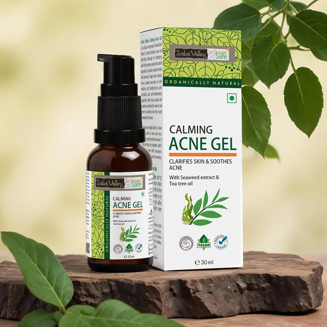 Indus Valley Calming Acne Gel 30ml with Seaweed Extract & Tea Tree Oil | Soothing Clarifying Gel for Pimples, Blemish-Prone Skin, Fresh & Clear-Looking Skin