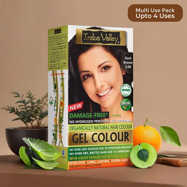 Indus Valley INDUS VALLEY Damage Free Natural Gel Hair Colour 220ml Dark Brown 3.00 for Women & Men | 100% Grey Coverage | Ammonia & PPD Free Herbal Organic Conditioning Hair Color