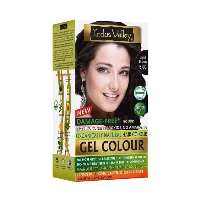 Indus Valley INDUS VALLEY Damage Free Natural Gel Hair Colour 220ml Light Brown 5.00 for Women & Men | 100% Grey Coverage | Ammonia & PPD Free Herbal Organic Conditioning Hair Color