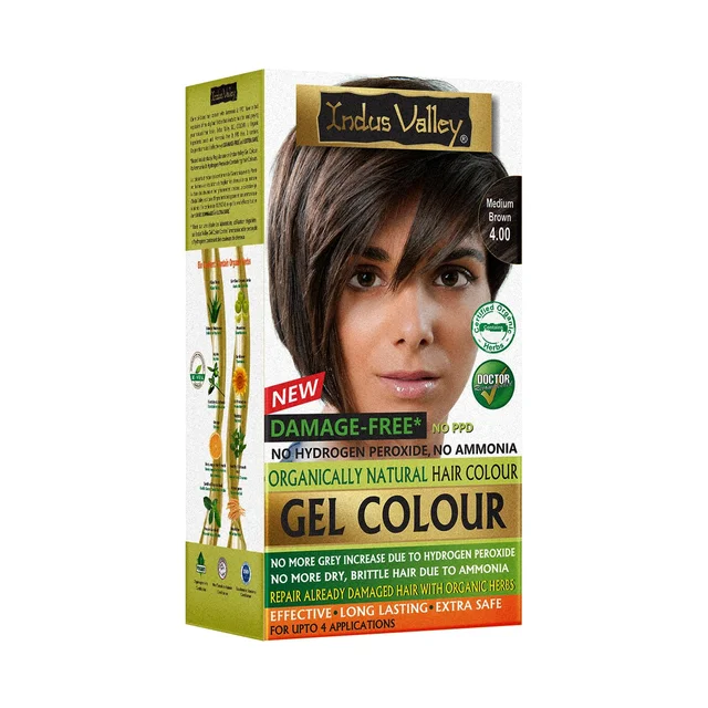 Indus Valley INDUS VALLEY Damage Free Natural Gel Hair Colour 220ml Medium Brown 4.00 for Women & Men | 100% Grey Coverage | Ammonia & PPD Free Herbal Organic Conditioning Hair Color
