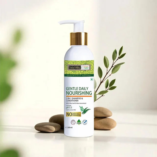 Indus Valley Gentle Daily Care Shampoo & Conditioner 200ml | Mild 2-in-1 Hair Care Formula for Gentle Cleansing, Conditioning, Softness, Smoothness & Fresh-Looking Hair