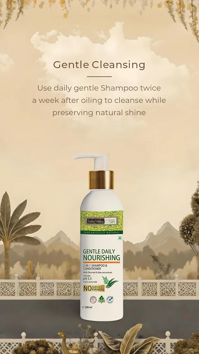Indus Valley Gentle Daily Care Shampoo & Conditioner 200ml | Mild 2-in-1 Hair Care Formula for Gentle Cleansing, Conditioning, Softness, Smoothness & Fresh-Looking Hair
