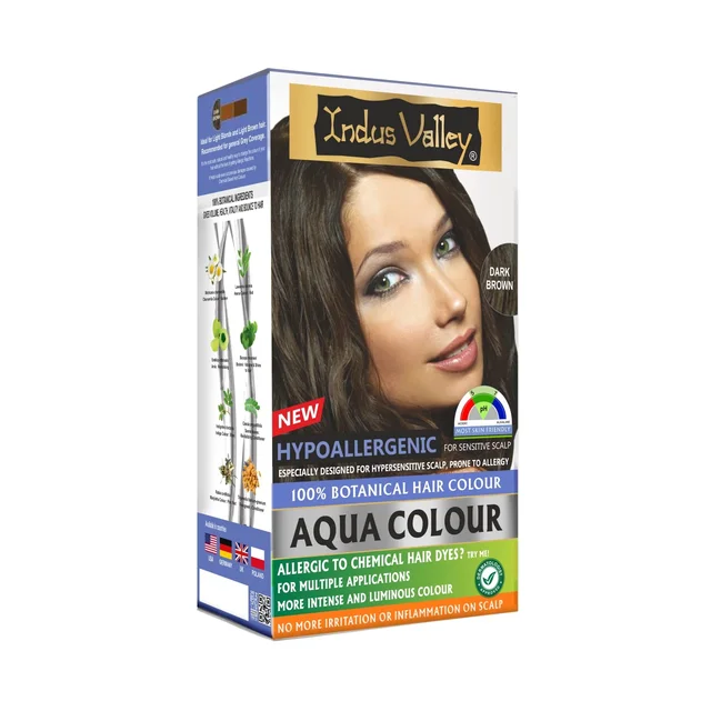Indus Valley Hypo Allergic Aqua Colour 100% Botanical Hair Colour 30ml + 200g, Dark Brown | PPD-Free, Ammonia-Free, Herbal Hair Dye for Grey Coverage